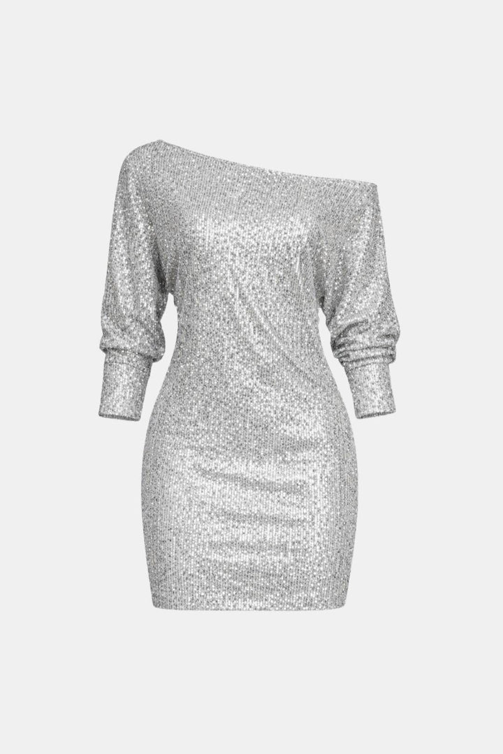 Scarlett | Sequin Off Shoulder Long Sleeve Ruched Mini Dress