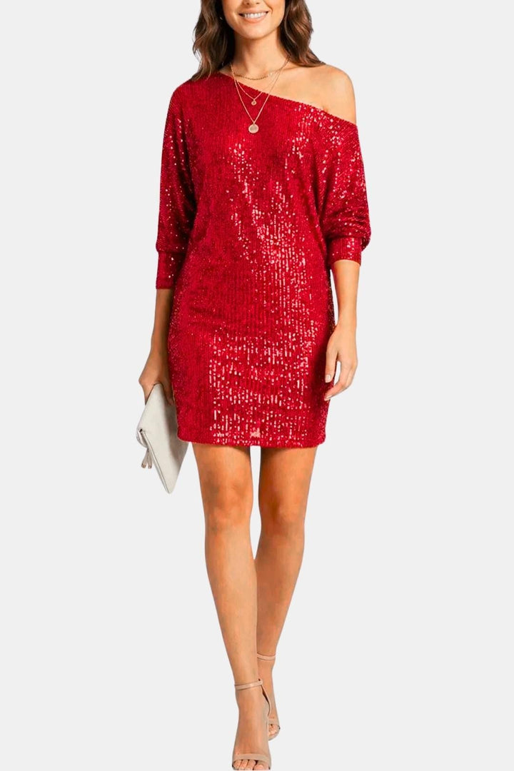 Scarlett | Sequin Off Shoulder Long Sleeve Ruched Mini Dress