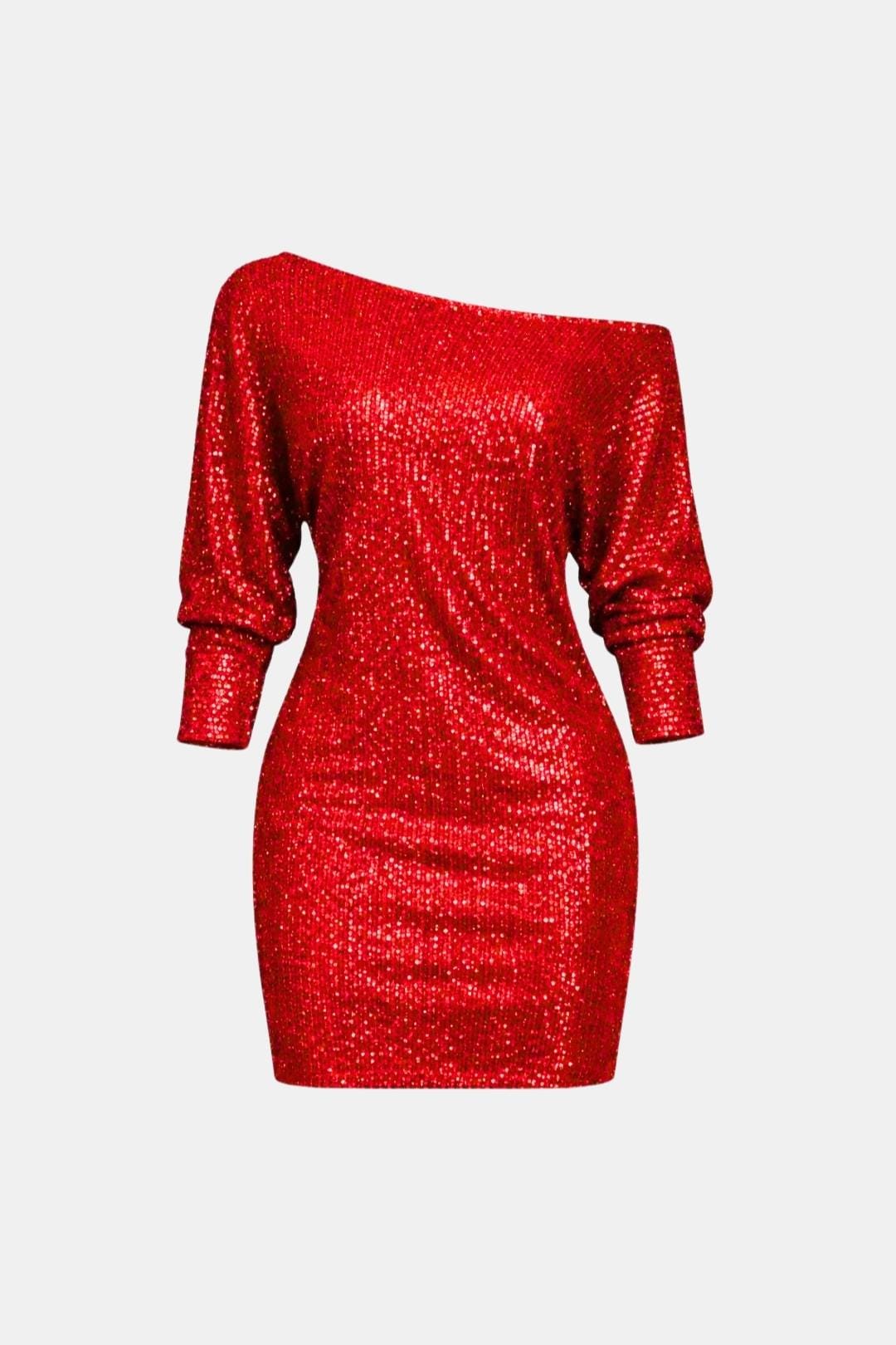 Scarlett | Sequin Off Shoulder Long Sleeve Ruched Mini Dress