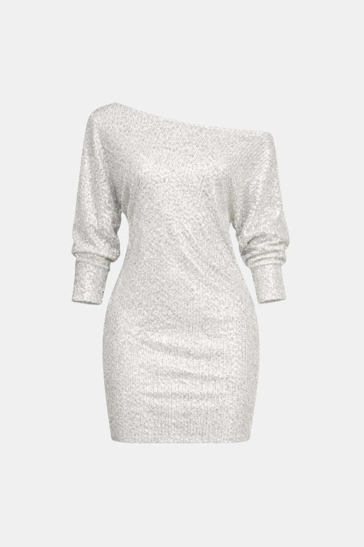 Scarlett | Sequin Off Shoulder Long Sleeve Ruched Mini Dress