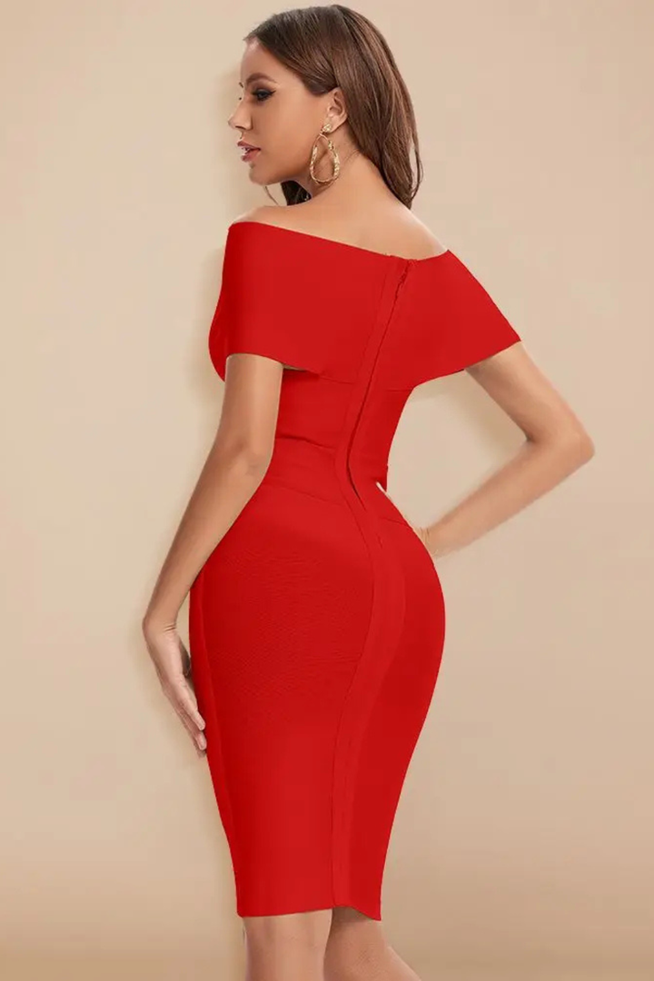 Celeste | Off Shoulder Ruched Crossover Bodycon Midi Dress