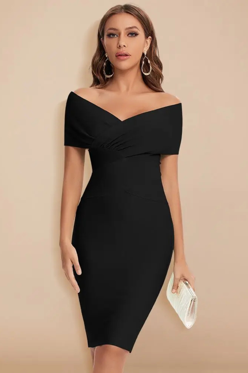 Celeste | Off Shoulder Ruched Crossover Bodycon Midi Dress