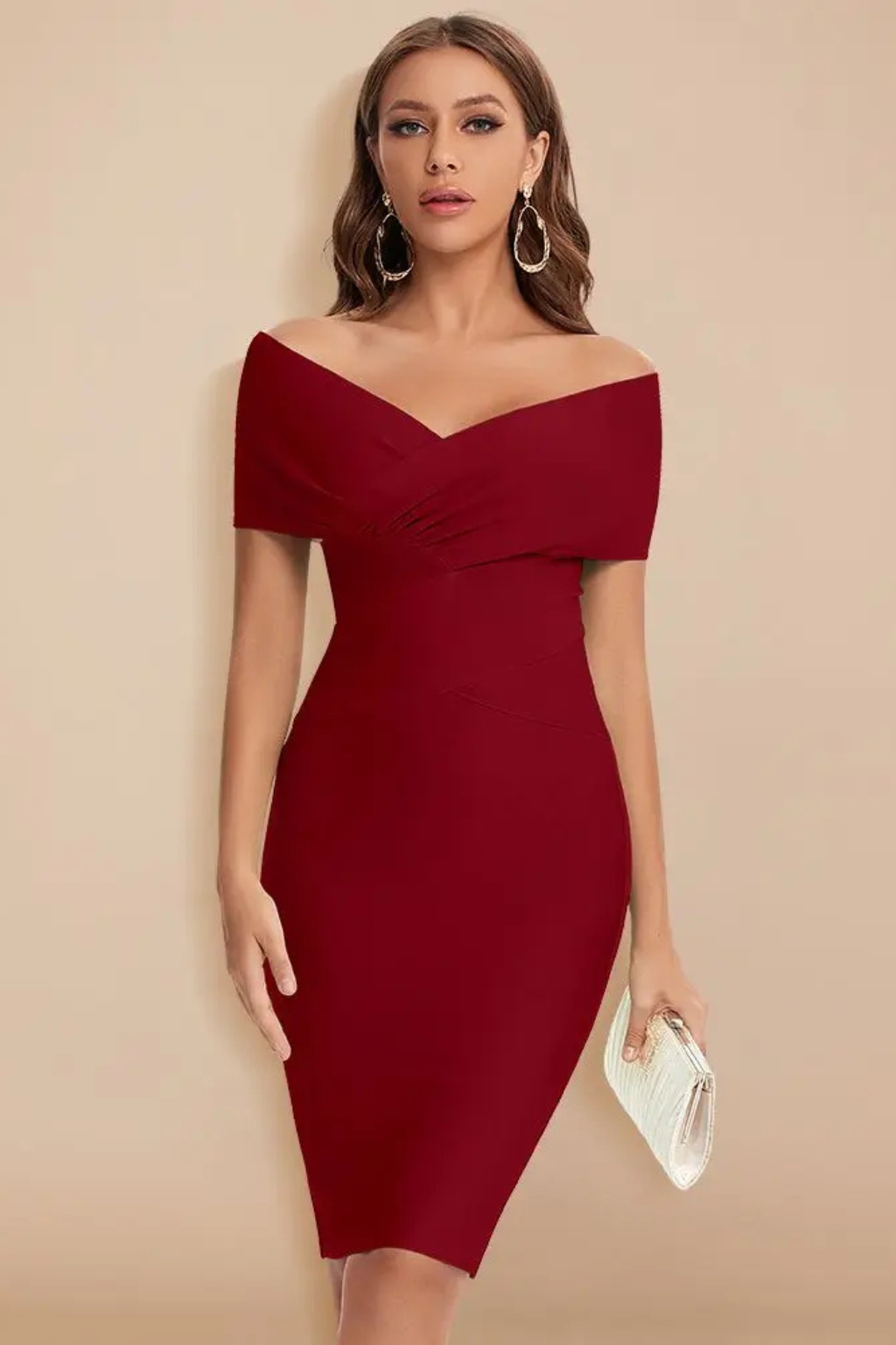 Celeste | Off Shoulder Ruched Crossover Bodycon Midi Dress