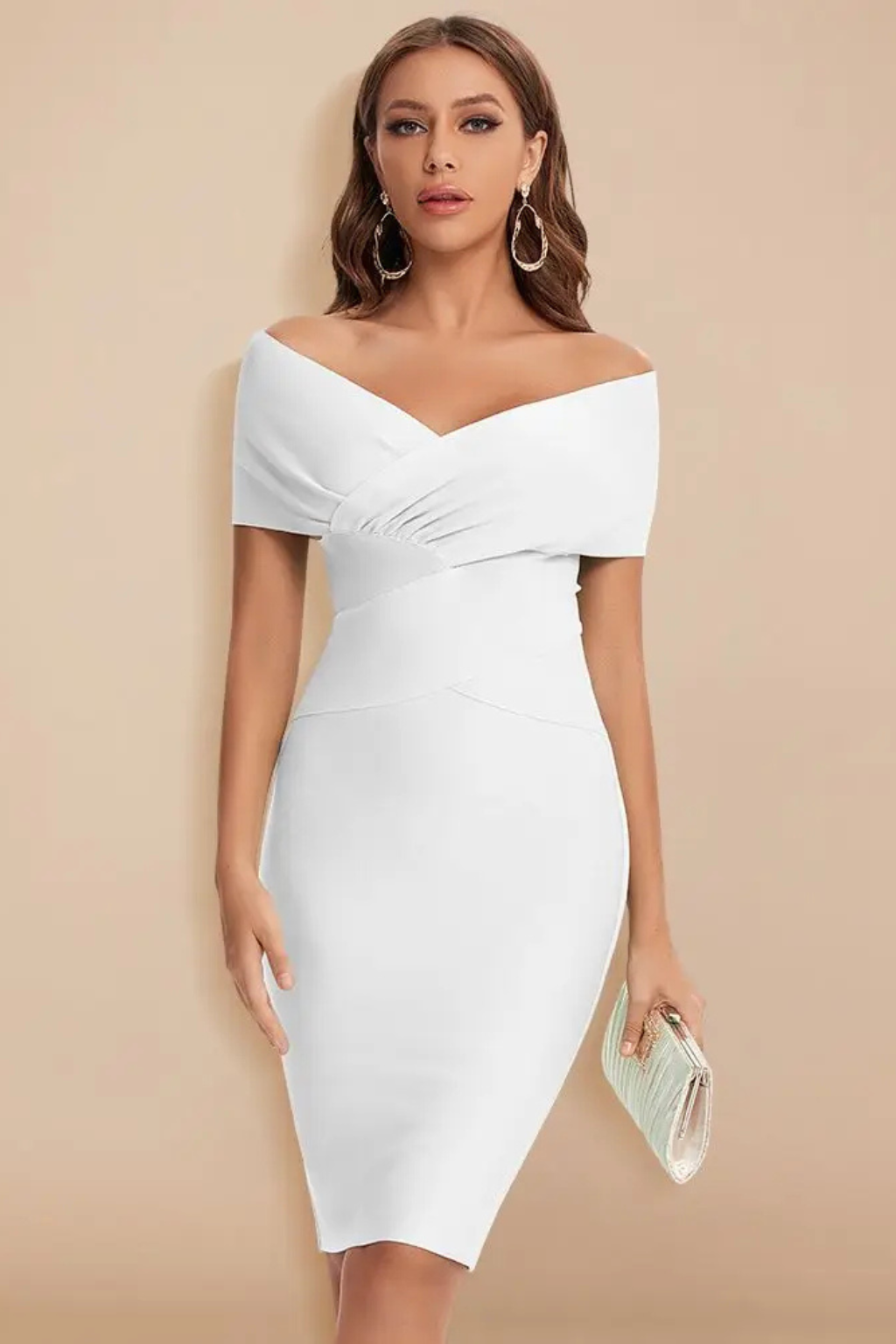 Celeste | Off Shoulder Ruched Crossover Bodycon Midi Dress