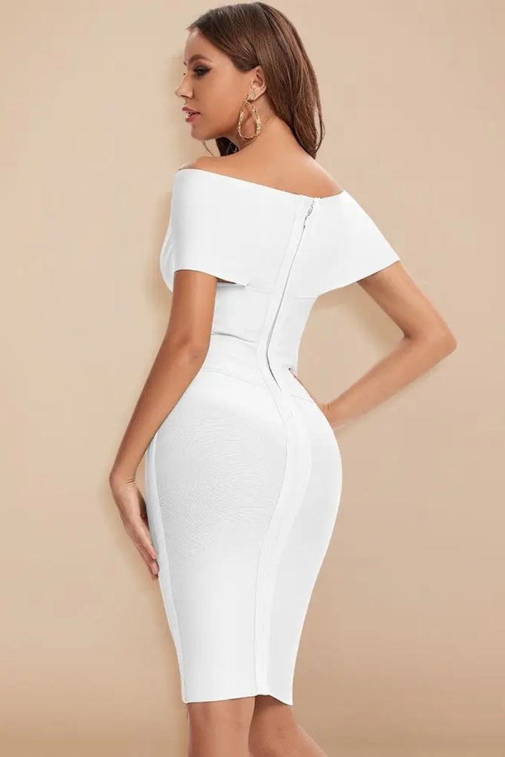Celeste | Off Shoulder Ruched Crossover Bodycon Midi Dress