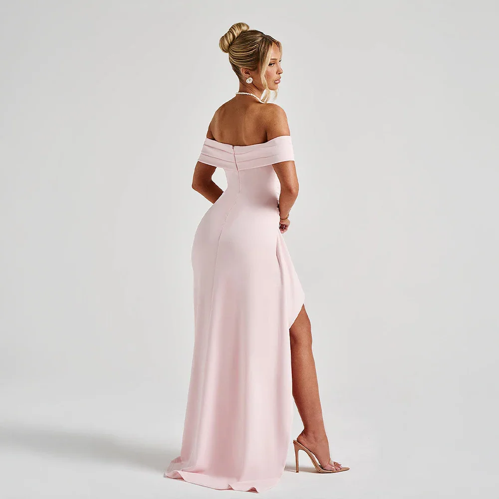 Audrey | Off Shoulder Ruched High Slit Formal Maxi Dress