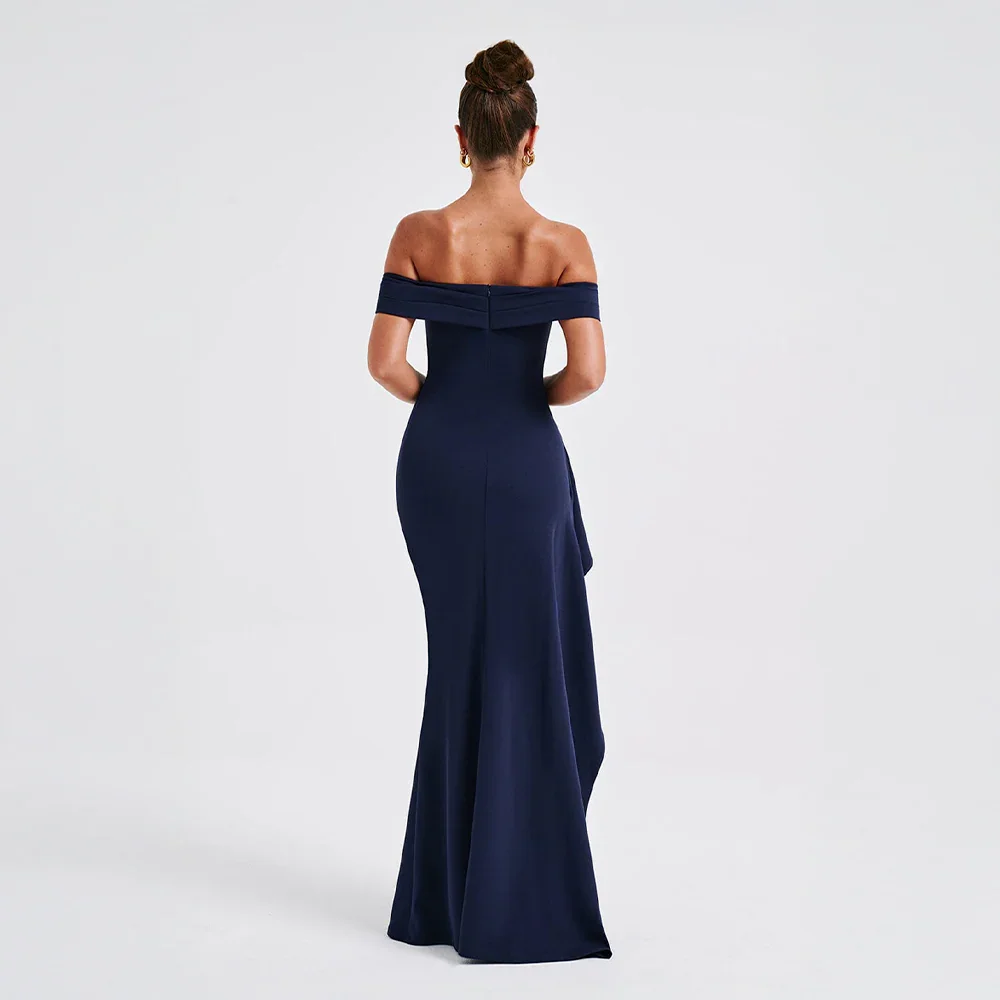 Audrey | Off Shoulder Ruched High Slit Formal Maxi Dress