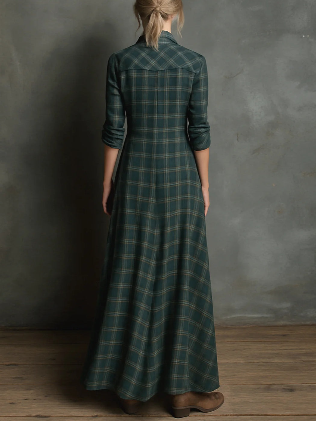 Odette | Plaid Collared Button Down Long Sleeve Maxi Shirt Dress