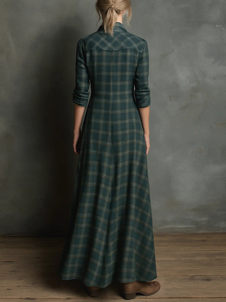Odette | Plaid Collared Button Down Long Sleeve Maxi Shirt Dress