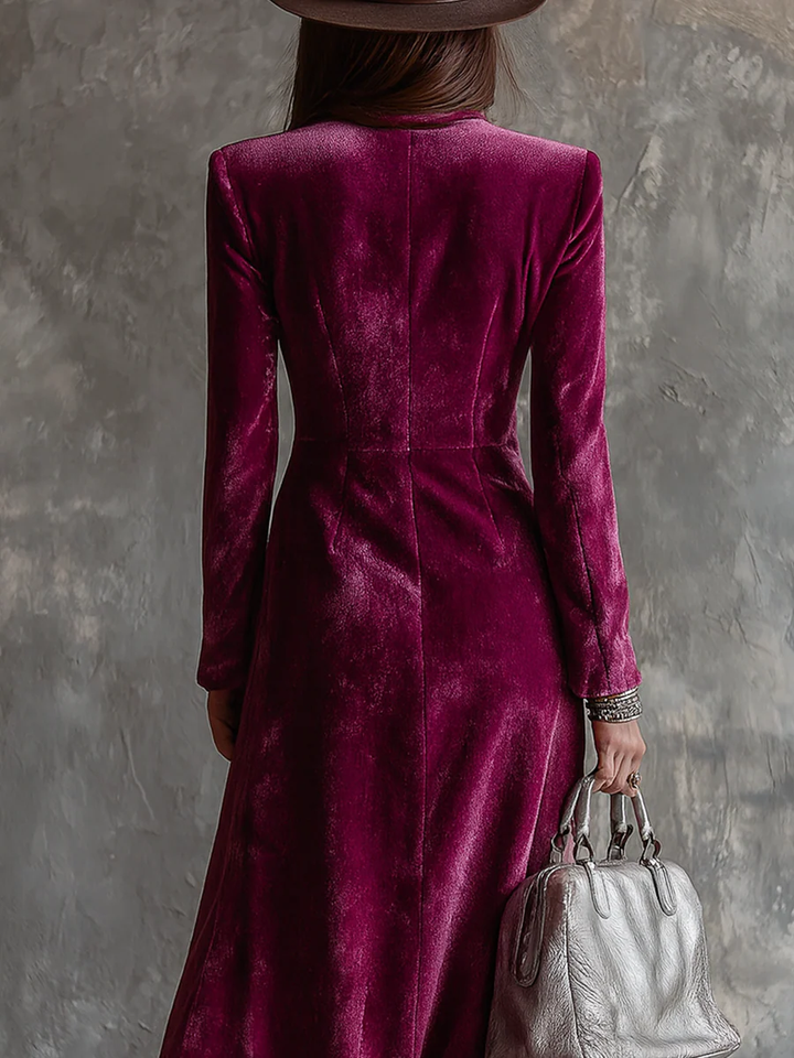 Tatiana | Purple Velvet Double Breasted Blazer Long Sleeve Maxi Dress