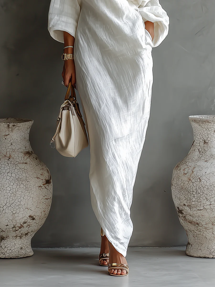 Seraphine | White One Shoulder Batwing Sleeve Flowing Maxi Dress