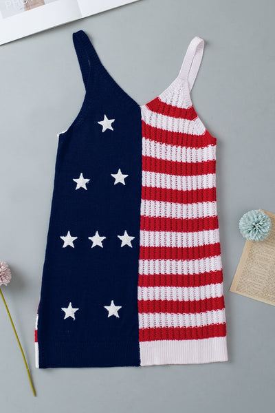 US Flag Theme V-Neck Knit Cami-Tops-Grace & Blossom Boutique, a women's online fashion boutique located in Odessa, Florida