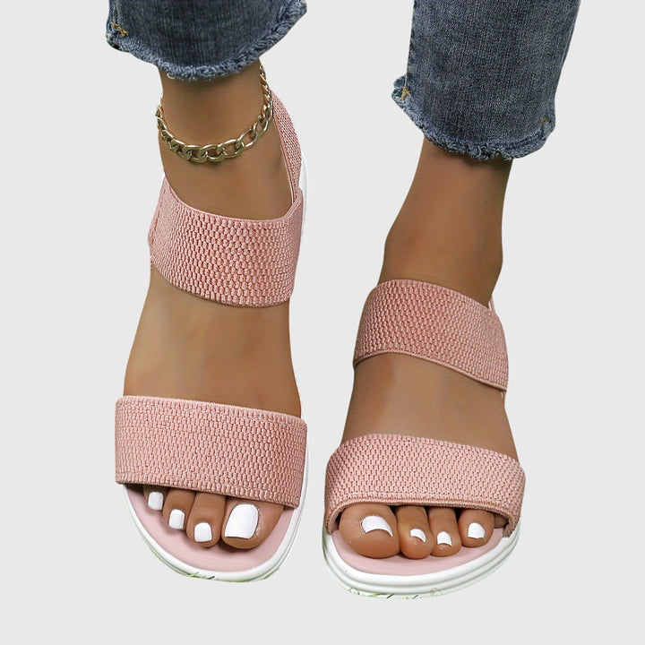 Roxanne | Double Elastic Knit Strap Open Toe Platform Sandals