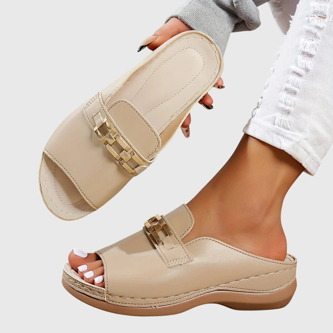 Ingrid | Gold Hardware Wide Band Suede Slip On Mules