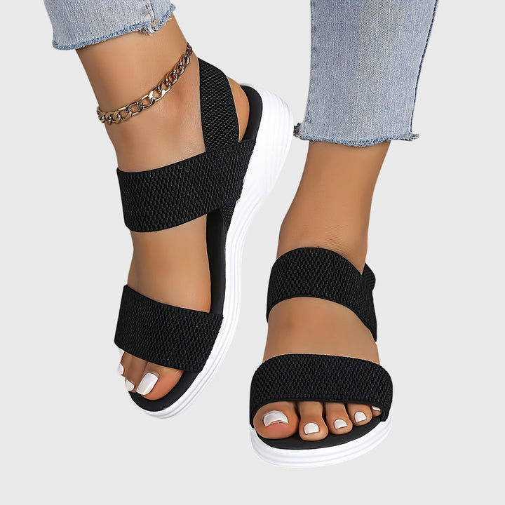 Roxanne | Double Elastic Knit Strap Open Toe Platform Sandals