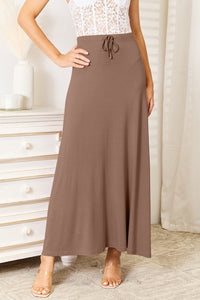 Double Take Full Size Soft Rayon Drawstring Waist Maxi Skirt Rayon-Bottoms-Grace & Blossom Boutique, a women's online fashion boutique located in Odessa, Florida