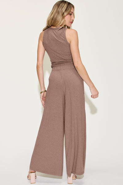 Basic Bae Full Size Ribbed Tank and Wide Leg Pants Set-Two Piece Sets-Grace & Blossom Boutique, a women's online fashion boutique located in Odessa, Florida