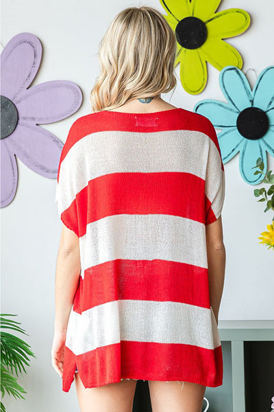 First Love Full Size USA Flag Drop Shoulder Knit Top-Tops-Grace & Blossom Boutique, a women's online fashion boutique located in Odessa, Florida