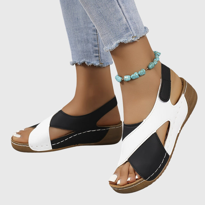 Viveca | Colorblock Cross Strap Toe Post Wedge Sandals