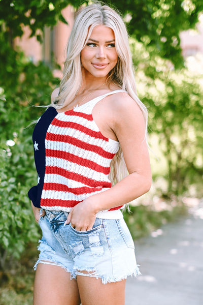 US Flag Theme V-Neck Knit Cami-Tops-Grace & Blossom Boutique, a women's online fashion boutique located in Odessa, Florida