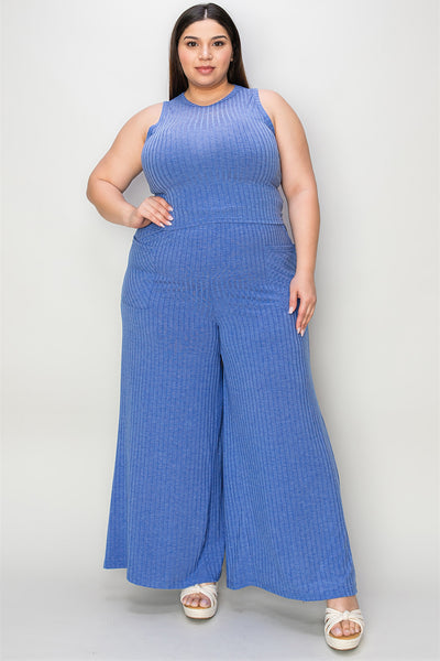 Basic Bae Full Size Ribbed Tank and Wide Leg Pants Set-Two Piece Sets-Grace & Blossom Boutique, a women's online fashion boutique located in Odessa, Florida