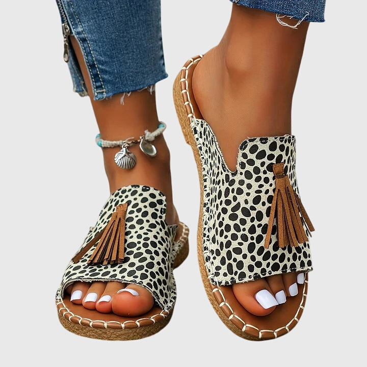 Yara | Ethnic Print Tassel Flat Open Toe Sandals