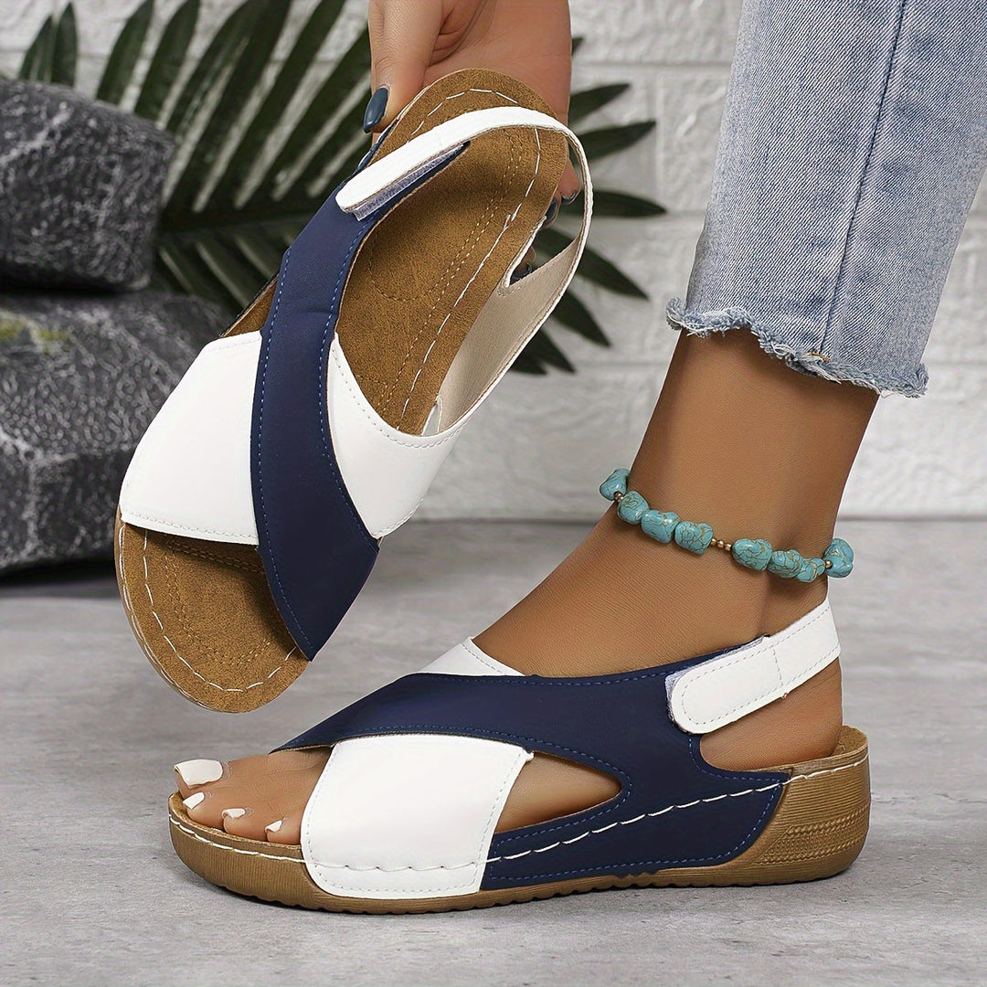 Naomi | Colorblock Cross Strap Velcro Wedge Sandals