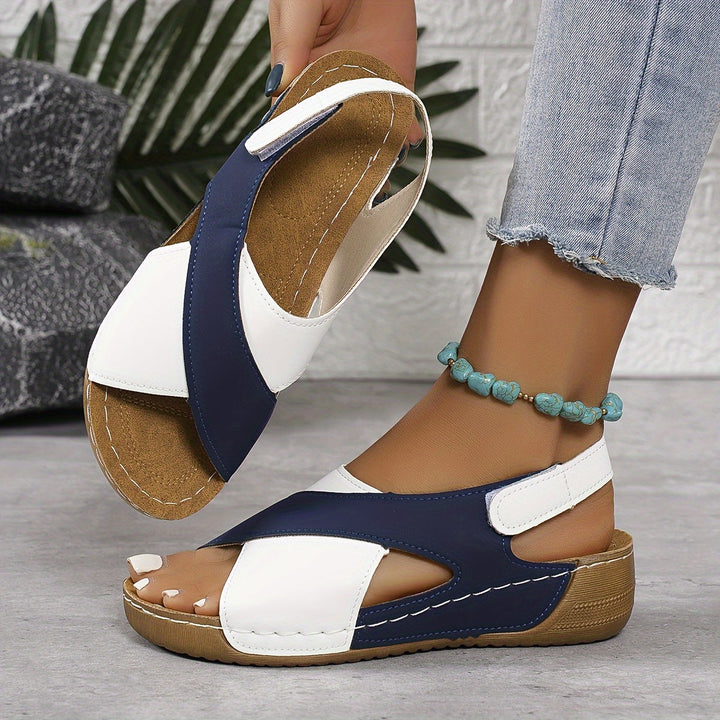 Naomi | Colorblock Cross Strap Velcro Wedge Sandals