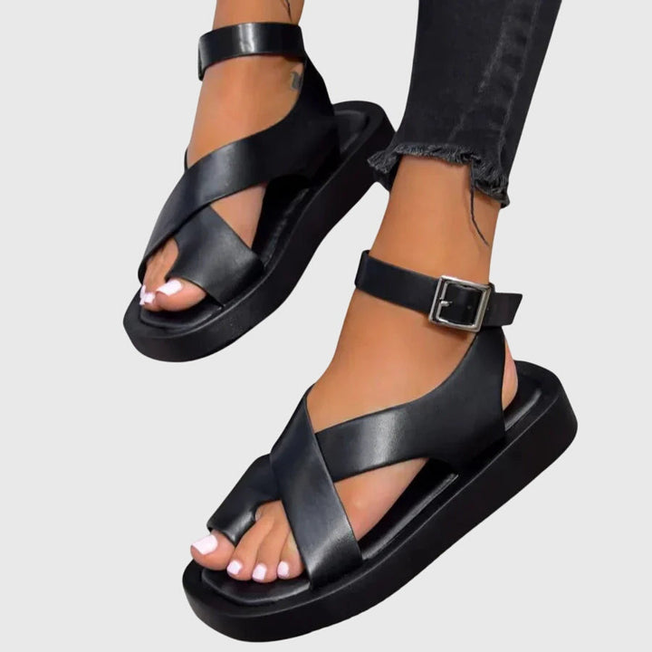 Mocha | Criss Cross Ankle Buckle Strap Flatform Sandals