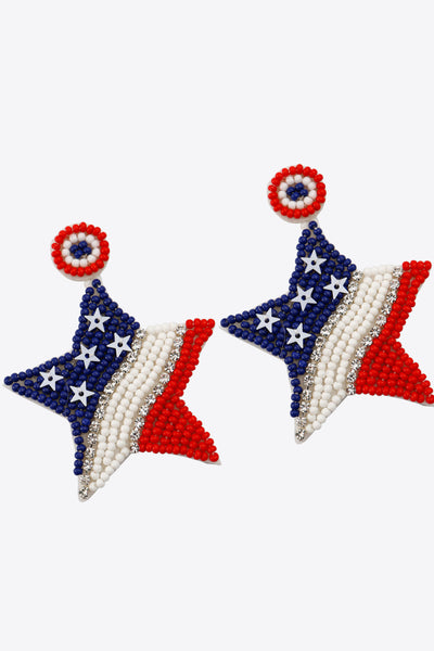 US Flag Beaded Star Earrings-Earrings-Grace & Blossom Boutique, a women's online fashion boutique located in Odessa, Florida