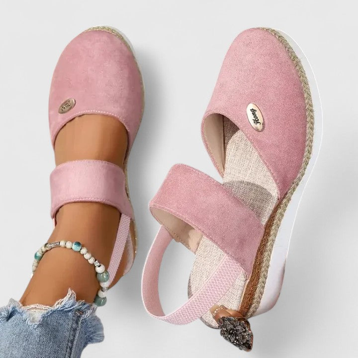 Leila | Closed Toe Elastic Strap Espadrille Wedge Sandals