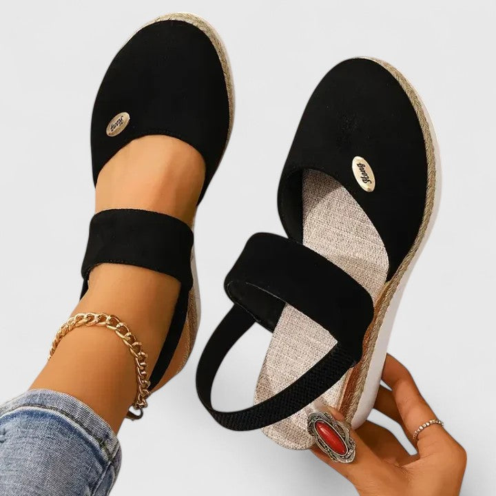 Leila | Closed Toe Elastic Strap Espadrille Wedge Sandals