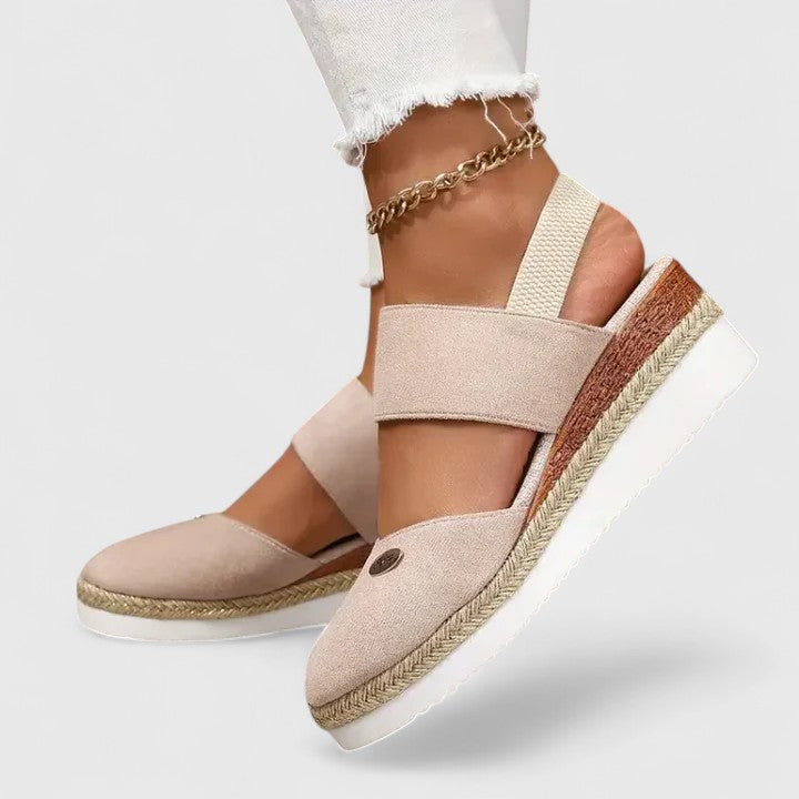 Leila | Closed Toe Elastic Strap Espadrille Wedge Sandals