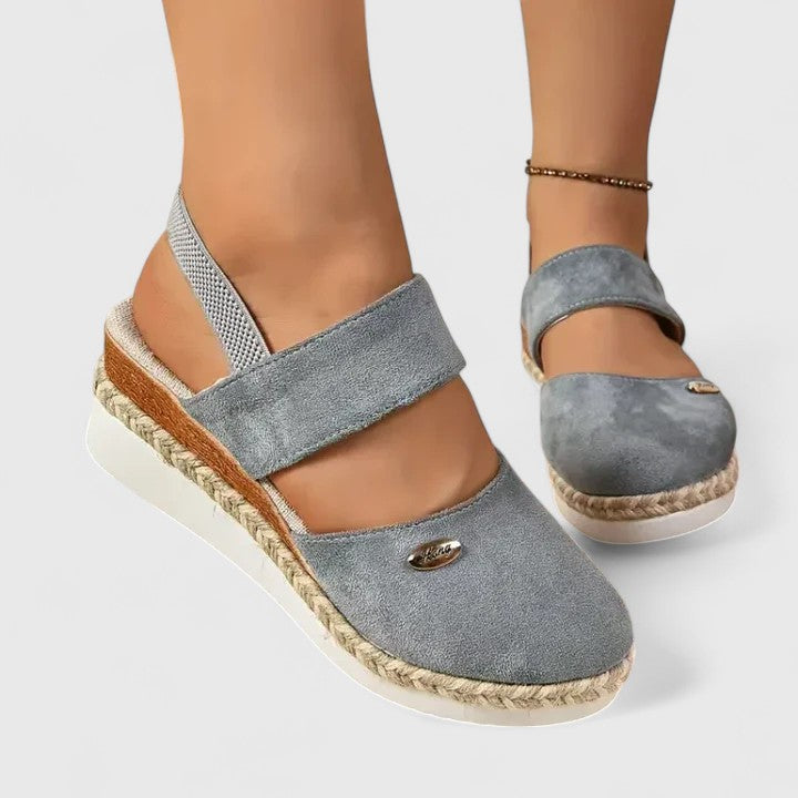 Leila | Closed Toe Elastic Strap Espadrille Wedge Sandals