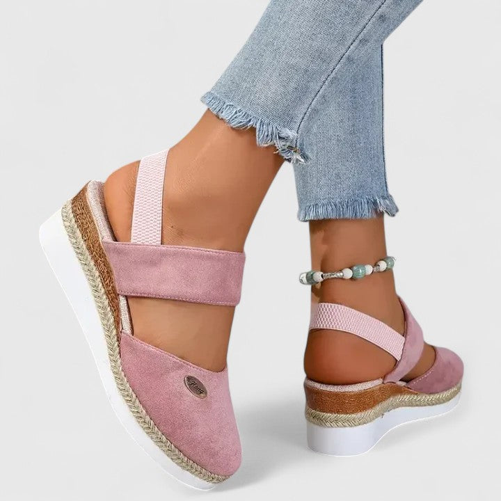 Leila | Closed Toe Elastic Strap Espadrille Wedge Sandals