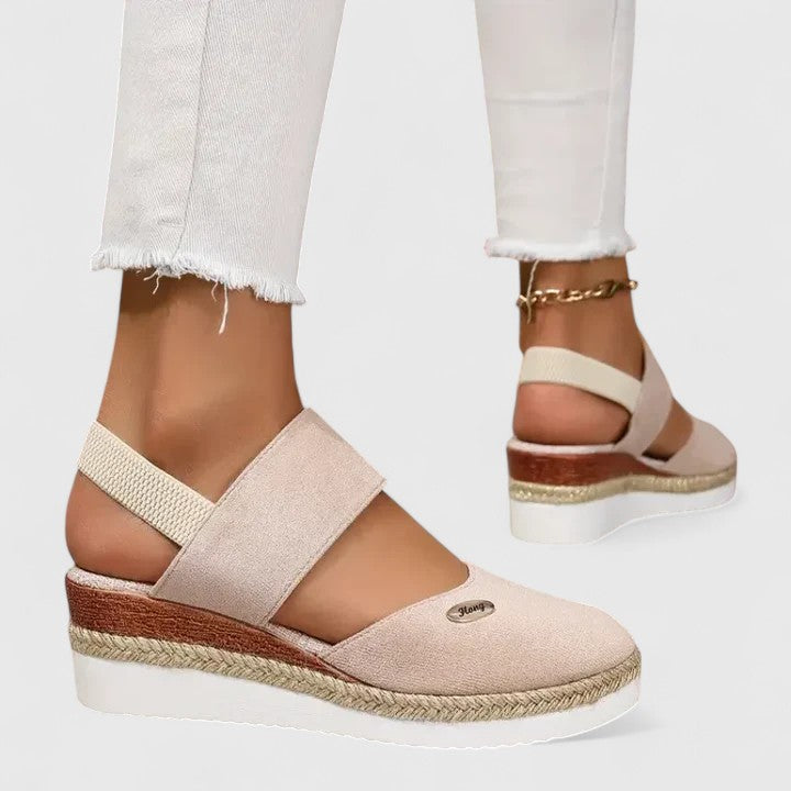 Leila | Closed Toe Elastic Strap Espadrille Wedge Sandals