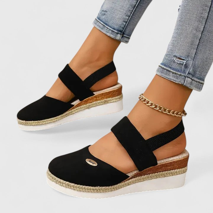 Leila | Closed Toe Elastic Strap Espadrille Wedge Sandals