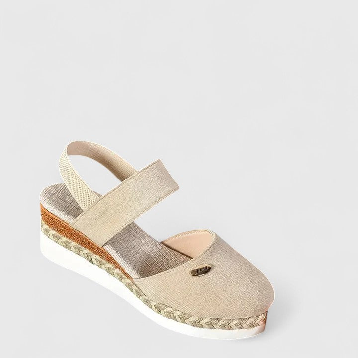 Leila | Closed Toe Elastic Strap Espadrille Wedge Sandals