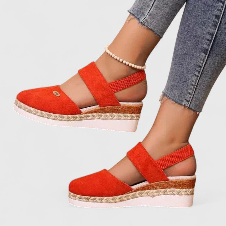 Leila | Closed Toe Elastic Strap Espadrille Wedge Sandals