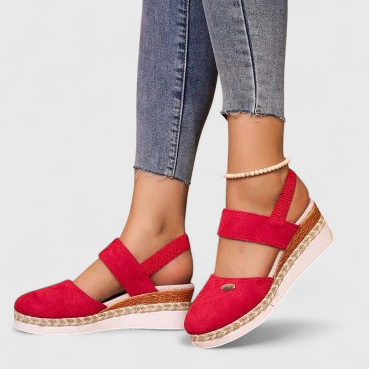 Leila | Closed Toe Elastic Strap Espadrille Wedge Sandals