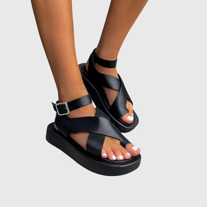 Mocha | Criss Cross Ankle Buckle Strap Flatform Sandals