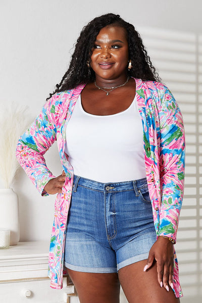 Double Take Floral Open Front Long Sleeve Cardigan-Tops-Grace & Blossom Boutique, a women's online fashion boutique located in Odessa, Florida