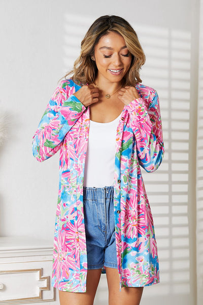 Double Take Floral Open Front Long Sleeve Cardigan-Tops-Grace & Blossom Boutique, a women's online fashion boutique located in Odessa, Florida