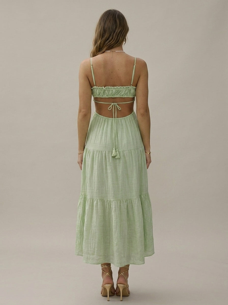 Elegant Maxi Dress for Women with Sweetheart Neck Empire Waist Smocked Back Flowy Style