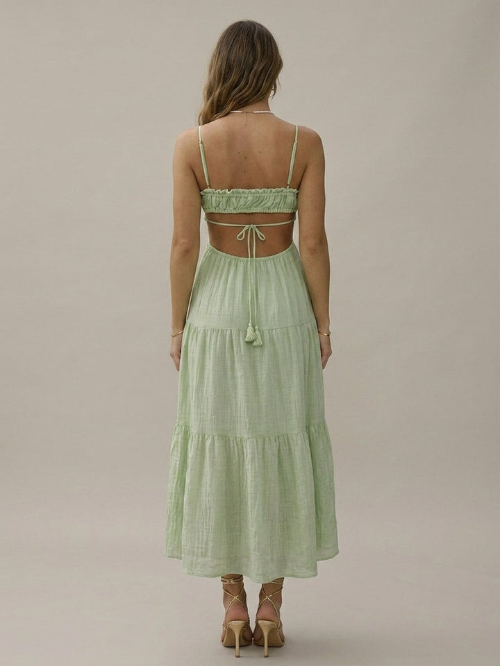 Elegant Maxi Dress for Women with Sweetheart Neck Empire Waist Smocked Back Flowy Style