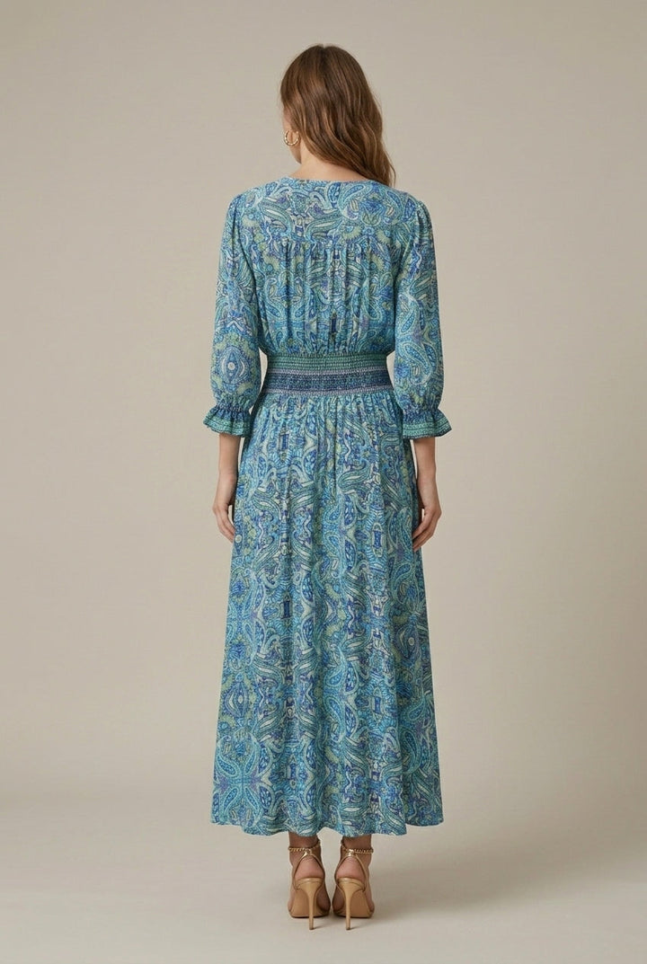 Elegant Floral Maxi Dress for Women with Surplice Neck Long Sleeve Tie Waist Flowy Boho Style