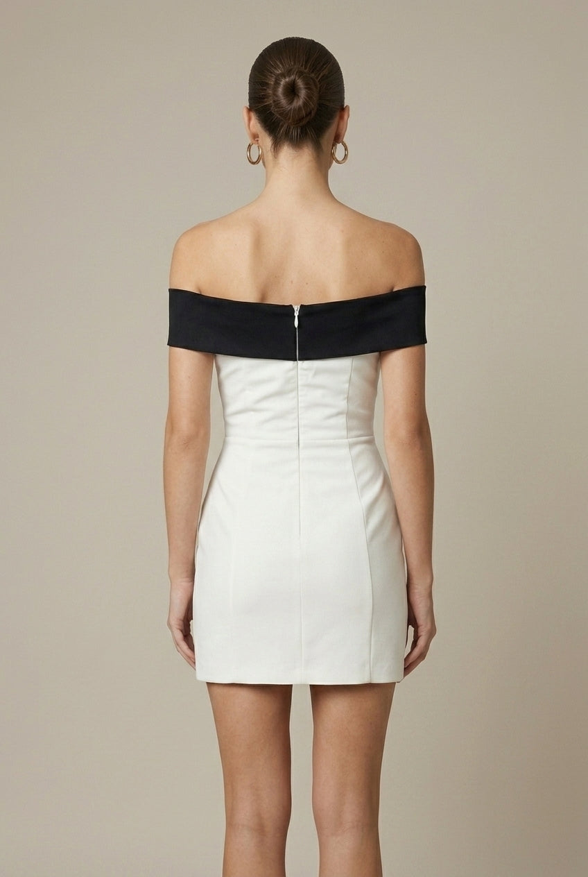 Elegant White Mini Dress for Women with Off Shoulder Bow Detail Bodycon Cocktail Style