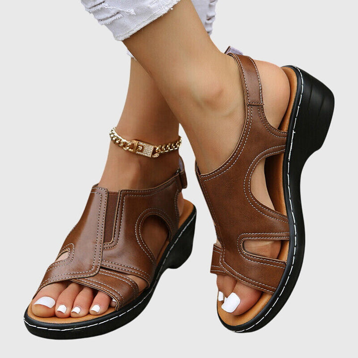 Wren | Cutout Vamp Slingback Low Wedge Sandals