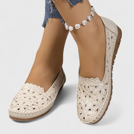 Reese | Laser Cutout Floral Slip On Leather Mules
