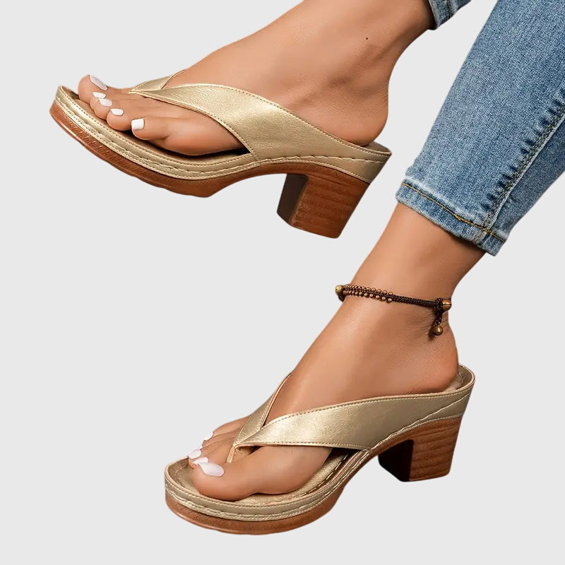 Jade | Metallic Toe Post Block Heel Flip Flops
